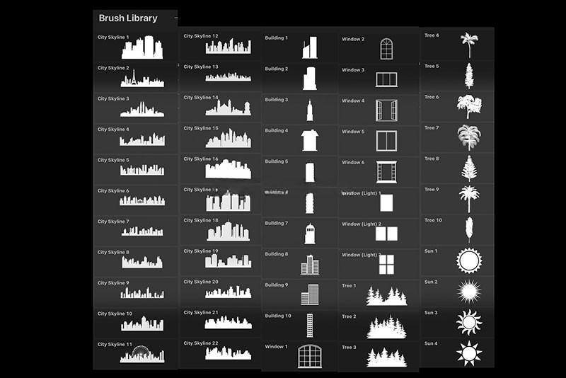 112个城市景观剪影轮廓Procreate笔刷 , sucaiwan.com