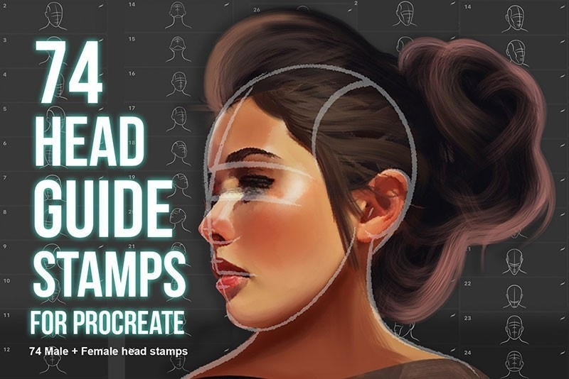 74个男女头部画法线稿Procreate笔刷 , sucaiwan.com