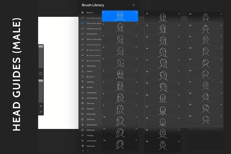 74个男女头部画法线稿Procreate笔刷 , sucaiwan.com
