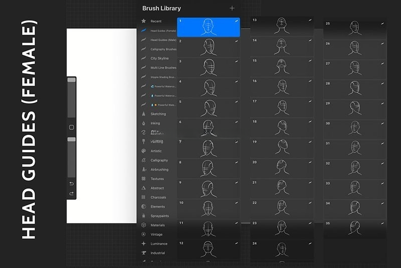 74个男女头部画法线稿Procreate笔刷 , sucaiwan.com