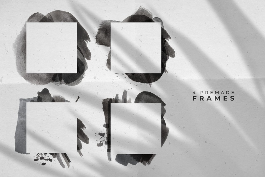 黑白手绘水彩油漆飞溅形状PNG素材合集 图片素材 sucaiwan.com