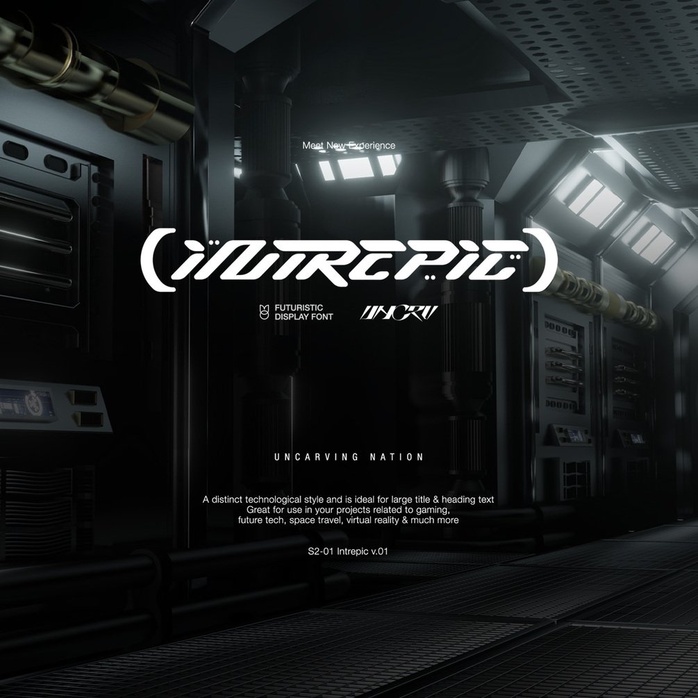英文字体：赛博朋克Y2K未来科技游戏太空艺术抽象运动logo海报标题装饰字体 Intrepic – Display Font 设计素材 sucaiwan.com