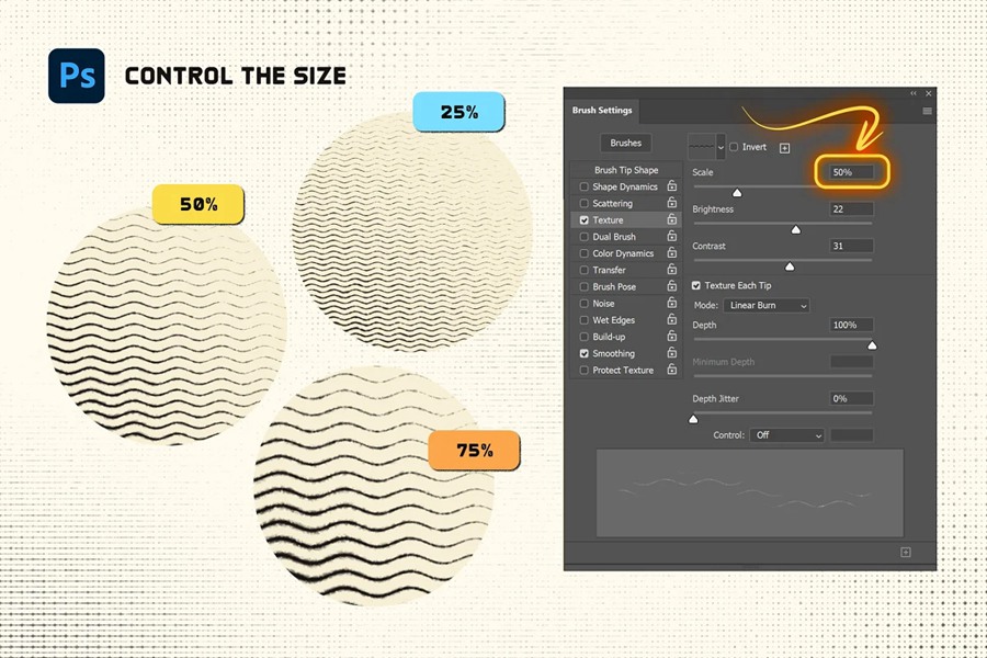 48个复古半色调波浪线条纹理PS笔刷 , sucaiwan.com