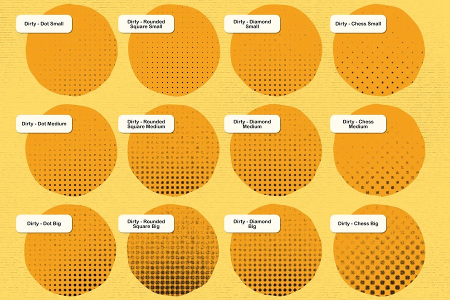 48个复古半色调波浪线条纹理PS笔刷 , sucaiwan.com