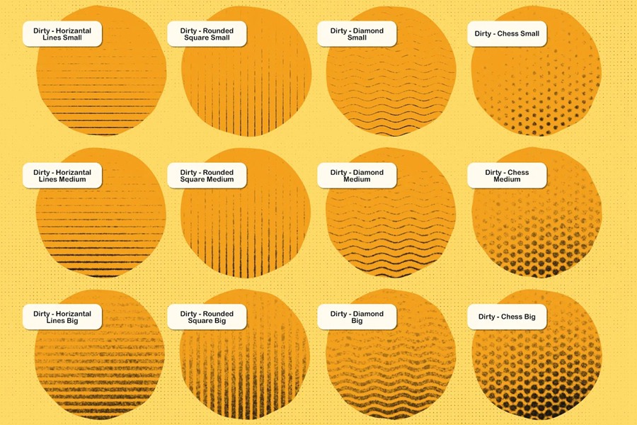 48个复古半色调波浪线条纹理PS笔刷 , sucaiwan.com