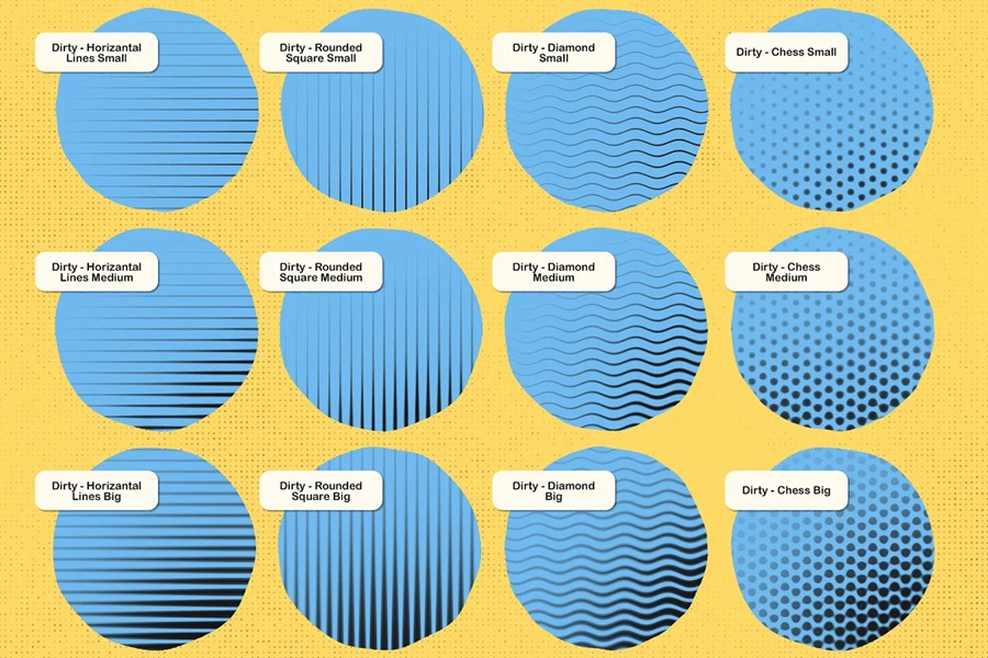 48个复古半色调波浪线条纹理PS笔刷 , sucaiwan.com