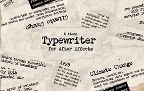 AE模板:复古氛围打字机效果撕纸背景纹理动画