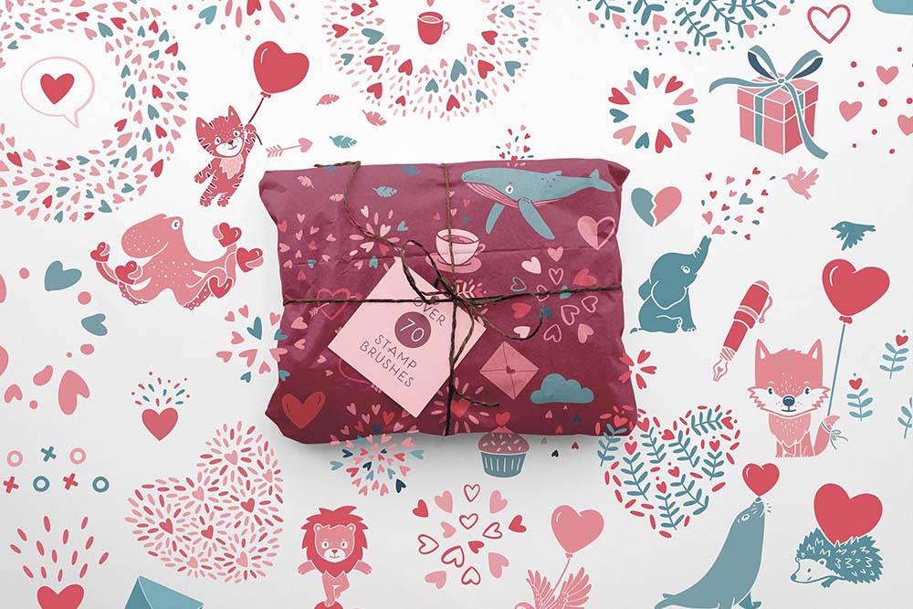 100个情人节卡通图案纹理Procreate笔刷 , sucaiwan.com