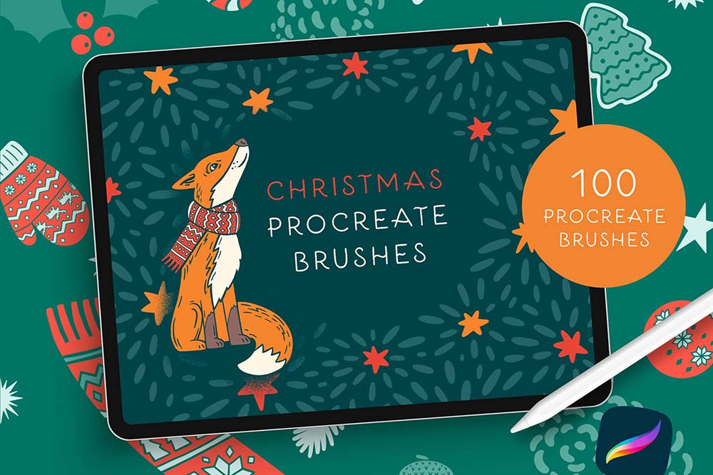 100个圣诞节卡通图案纹理Procreate笔刷 , sucaiwan.com