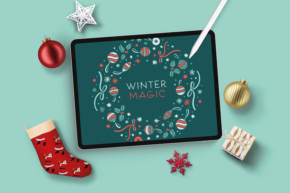 100个圣诞节卡通图案纹理Procreate笔刷 , sucaiwan.com