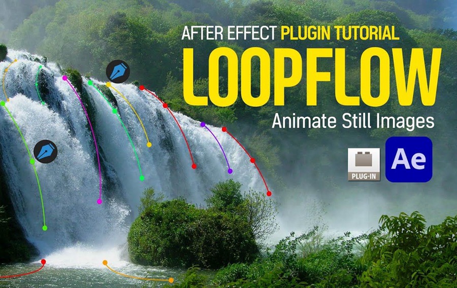 中文汉化版AE插件！静态图片局部流动循环动画特效 loopFlow 1.3.1，WIN/MAC 插件预设 sucaiwan.com