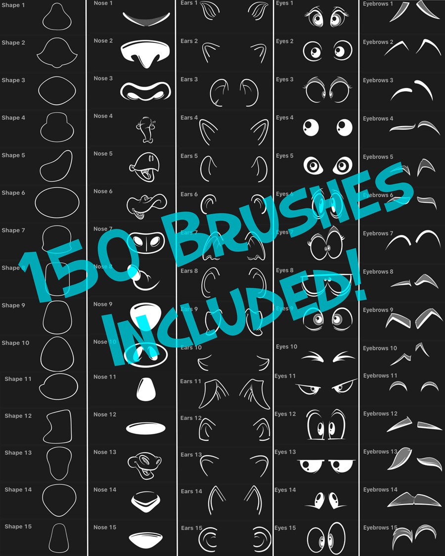150种卡通动物创作笔刷包：适用于PS和Procreate , sucaiwan.com