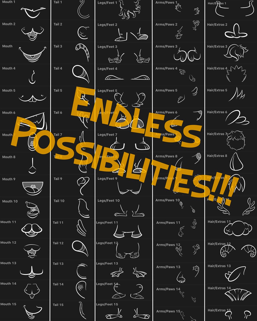 150种卡通动物创作笔刷包：适用于PS和Procreate , sucaiwan.com