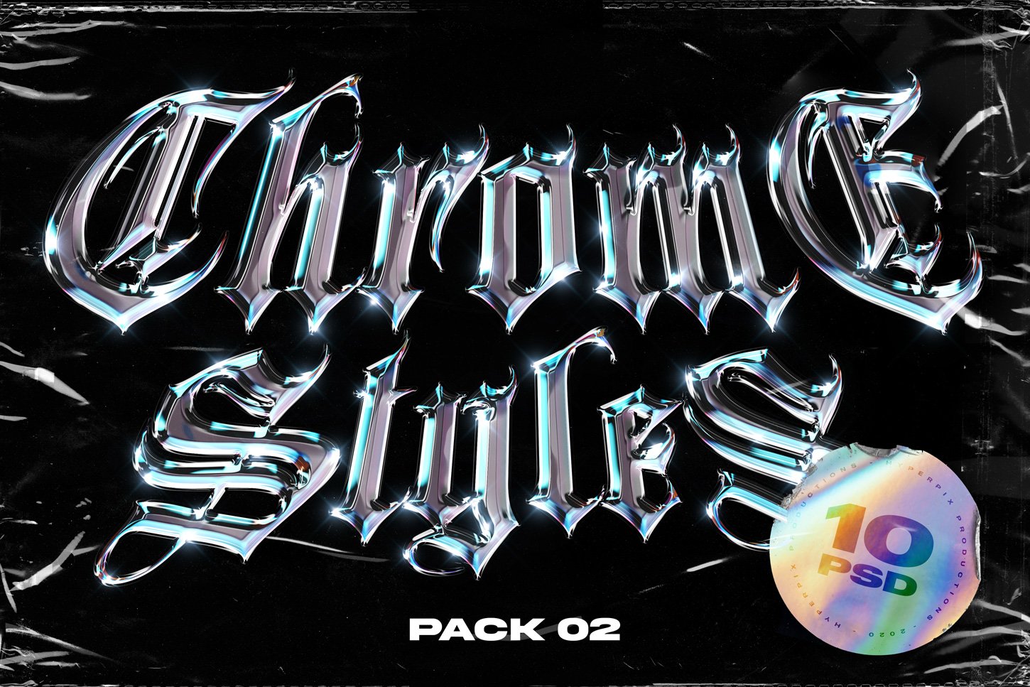 Chrome 10个新潮金属酸性镀铬风格设计PSD图层样式 Pack 02 图片素材 sucaiwan.com