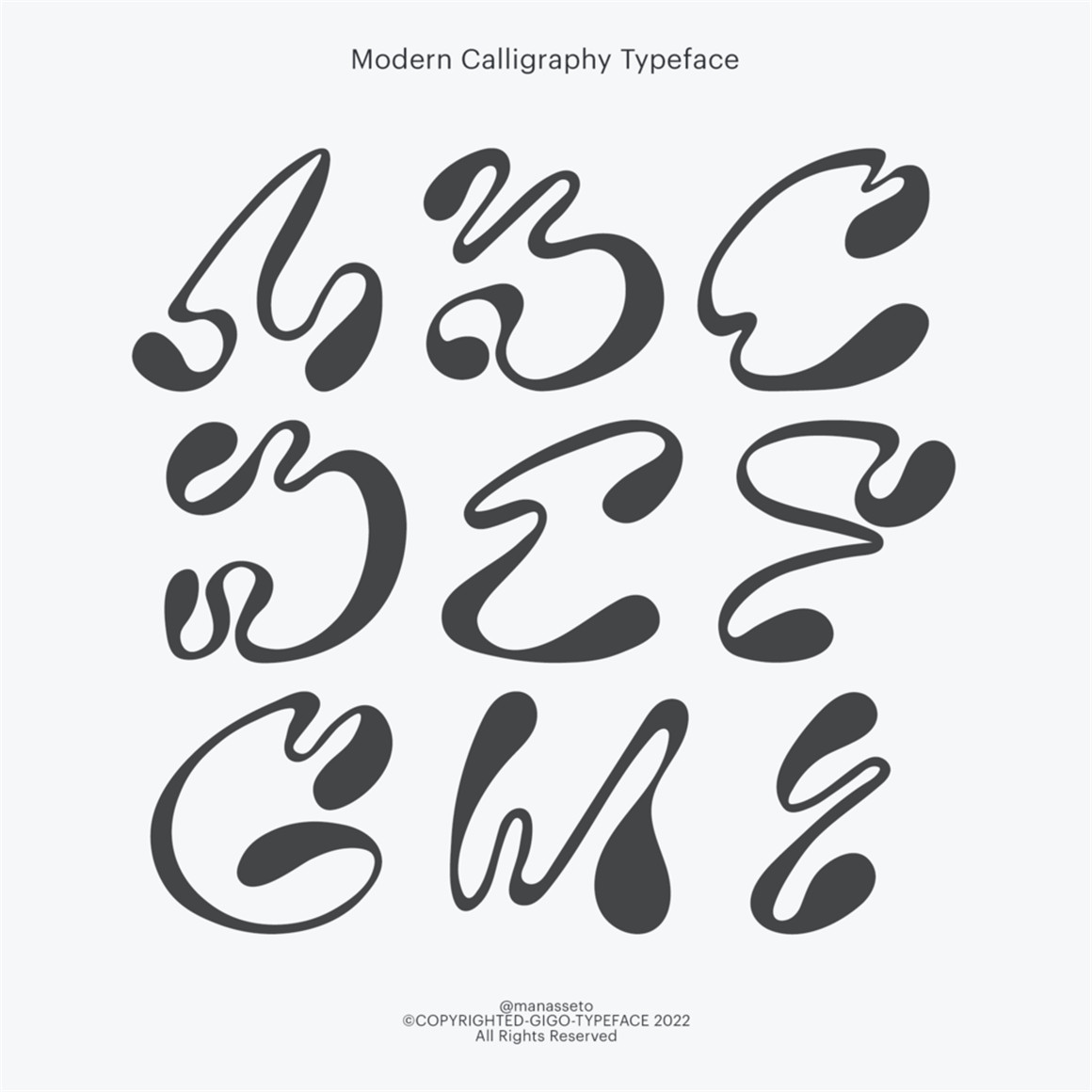 英文字体：复古Y2K抽象液体流体实验性先锋海报标题LOGO设计排版装饰英文字体 Gigo Type 设计素材 sucaiwan.com