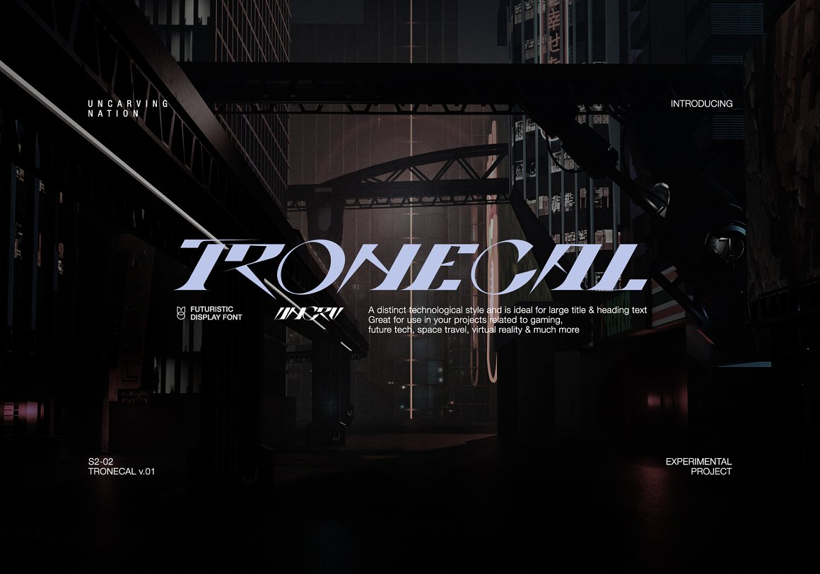 未来科技赛博朋克锋利尖锐杂志排版标题logo设计衬线英文字体 Tronecal – Display Font 设计素材 sucaiwan.com