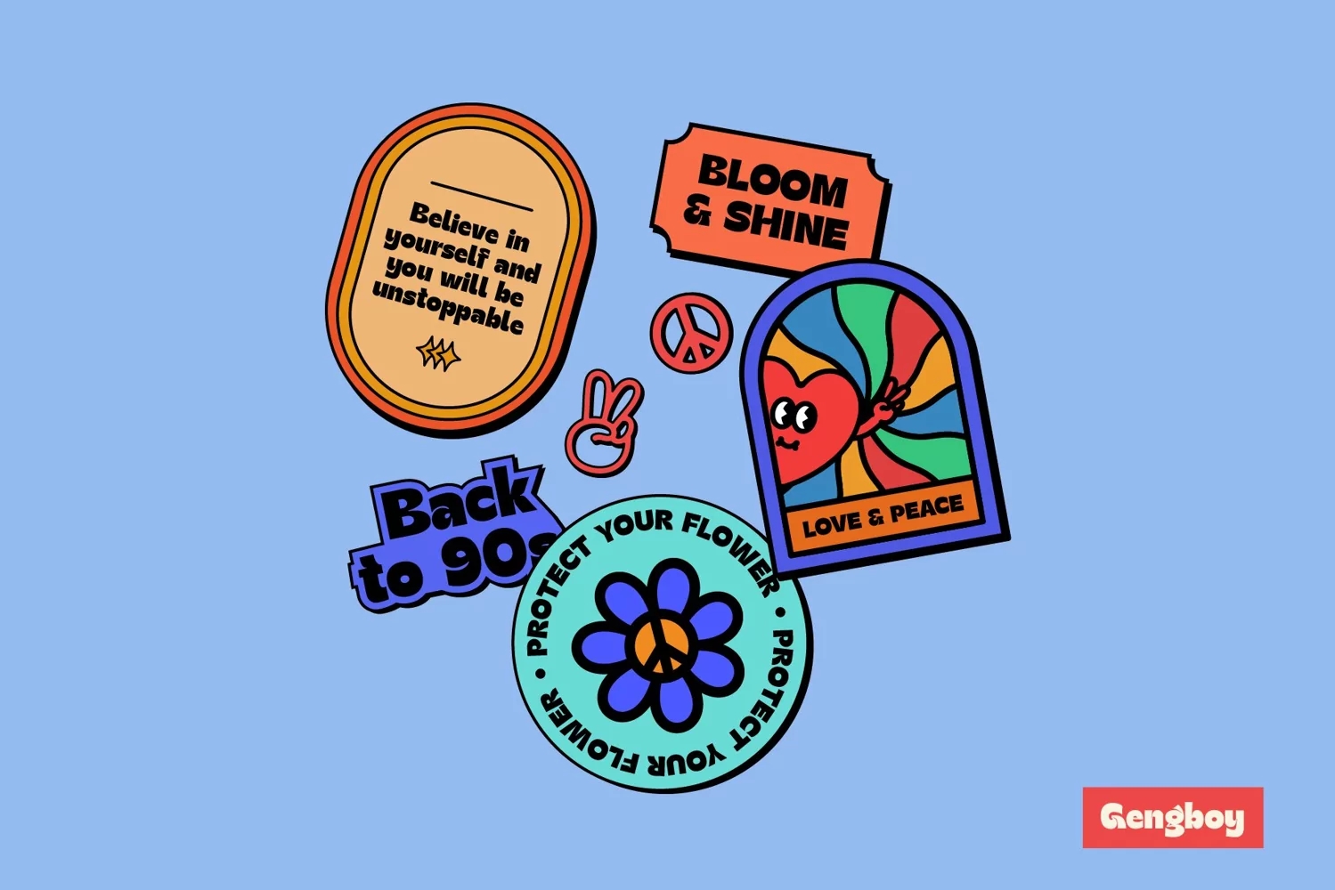 英文字体：独特卡通童趣俏皮贴纸标签海报包装标题LOGO徽标设计PS粗体字体 Gengboy Display Typeface – Hitype 设计素材 sucaiwan.com