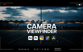 4K 高级相机取景器、摄影框、相机拍摄框、视频录像和监控框视频元素和预设MOV、MOGRT、PNG素材