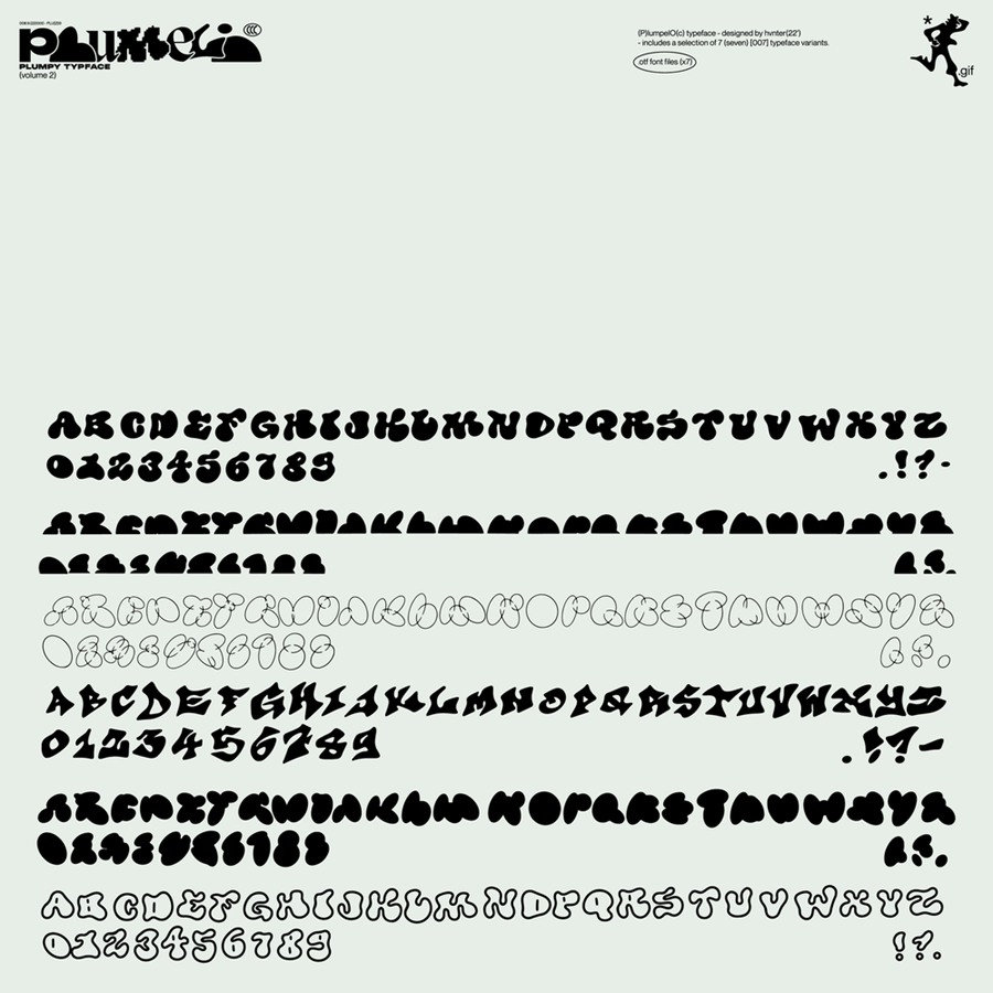 英文字体：7款Y2K趣味复古气泡涂鸦手绘抽象装饰手写无衬线西文字体套装HVNTER – Plumpelo® Typeface (Volume 2) , sucaiwan.com
