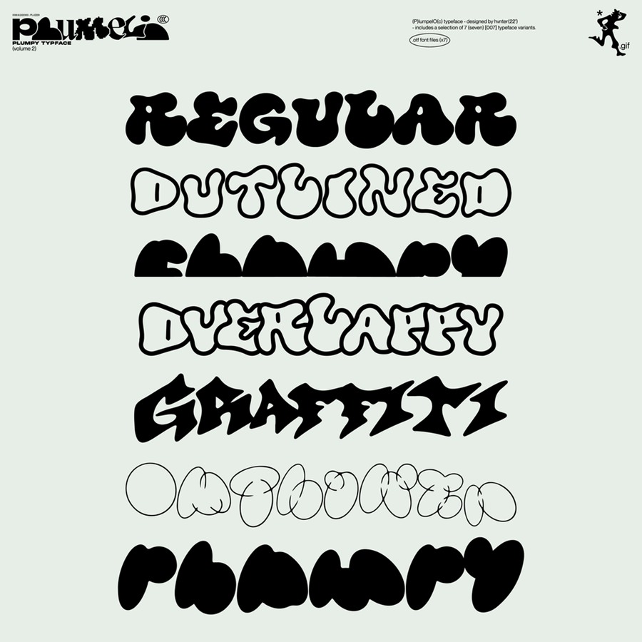 英文字体：7款Y2K趣味复古气泡涂鸦手绘抽象装饰手写无衬线西文字体套装HVNTER – Plumpelo® Typeface (Volume 2) , sucaiwan.com
