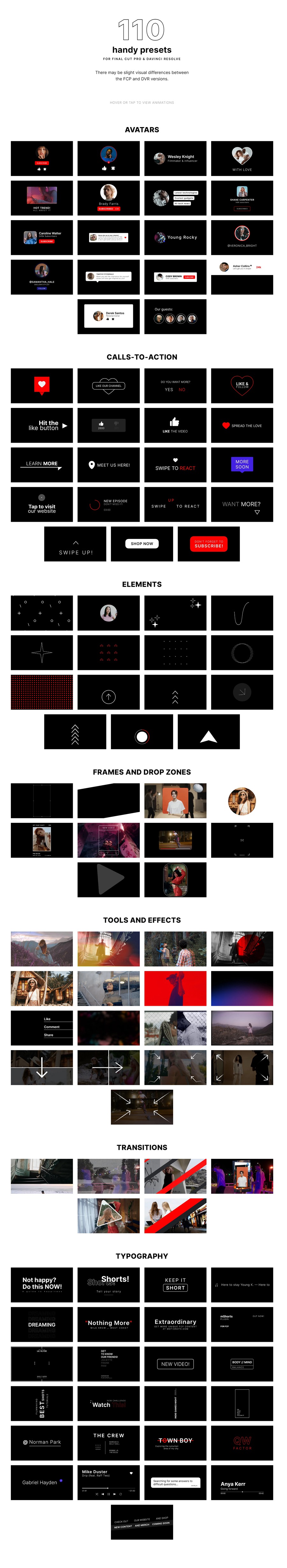 FCPX插件：110个创意竖屏包装头像点赞滑动标题介绍图形元素创作者动画 MotionVFX – mShorts 插件预设 sucaiwan.com