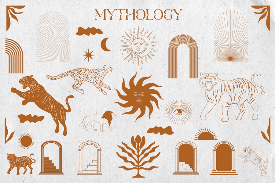 热带植物海报艺术氛围、女性气质、海洋生物、水果拼贴、纺织包装海报印刷矢量精品图形元素Tropical Retrospective Poster 图片素材 sucaiwan.com