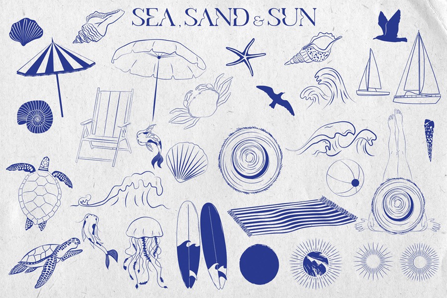 热带植物海报艺术氛围、女性气质、海洋生物、水果拼贴、纺织包装海报印刷矢量精品图形元素Tropical Retrospective Poster 图片素材 sucaiwan.com