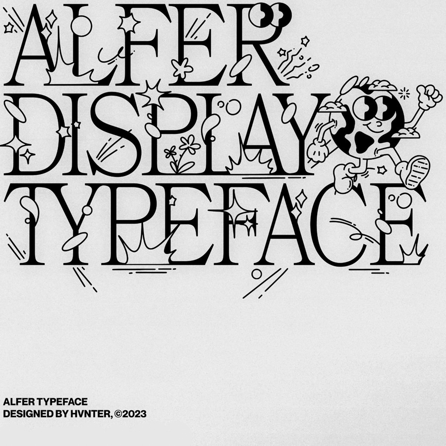英文字体：复古Y2K趣味卡通衬线海报标题排版logo艺术西文字体 Alfer Typeface , sucaiwan.com