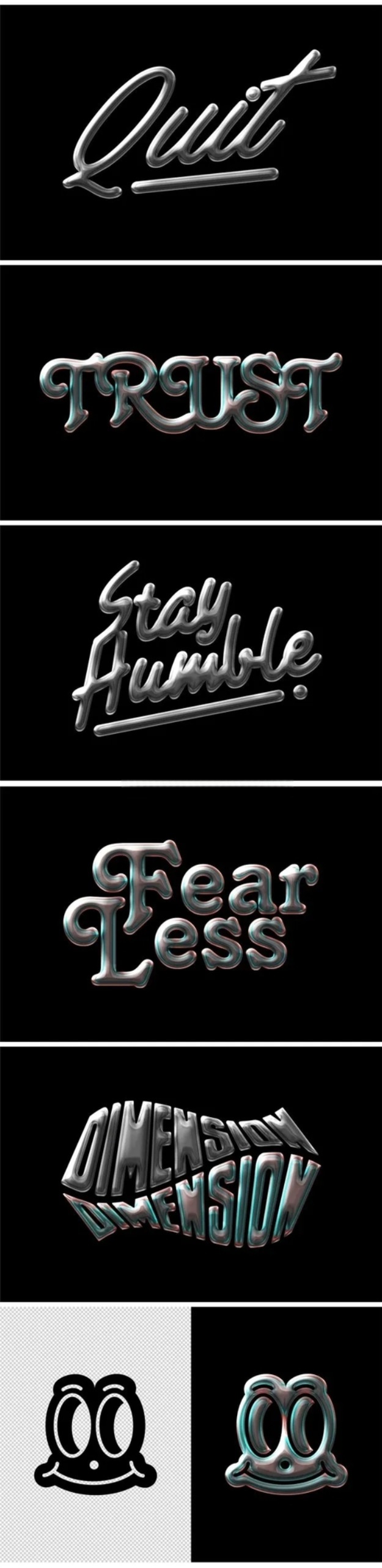 80年代复古3D立体金属镀铬发光效果文本标题设计PS特效样机模板 Chrome Text Effect Style 插件预设 sucaiwan.com