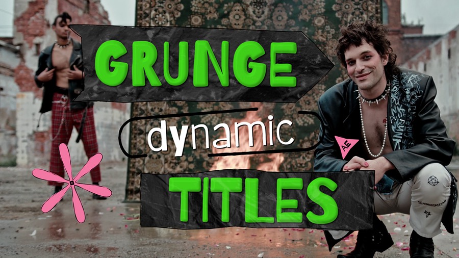 AE + PR模板：复古时尚多彩动态做旧视频标题模板2合1 Dynamic Grunge Titles 插件预设 sucaiwan.com