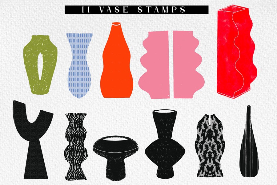 Procreate纹理美术画笔纺织画笔和图章花瓶邮票+纸张纹理 Procreate Texture brushes and stamps 笔刷资源 sucaiwan.com