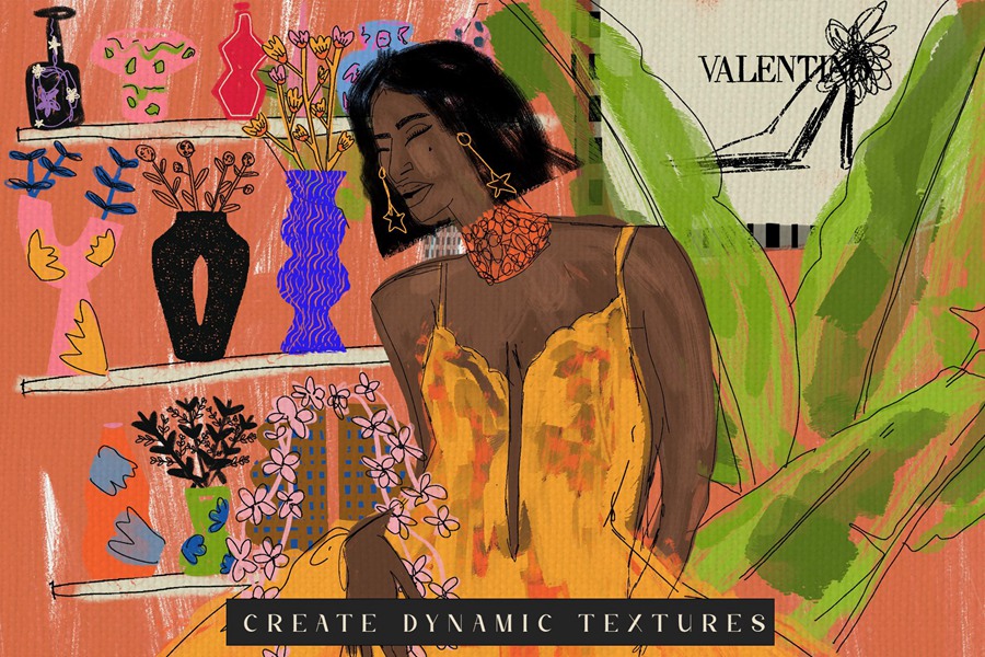 Procreate纹理美术画笔纺织画笔和图章花瓶邮票+纸张纹理 Procreate Texture brushes and stamps 笔刷资源 sucaiwan.com