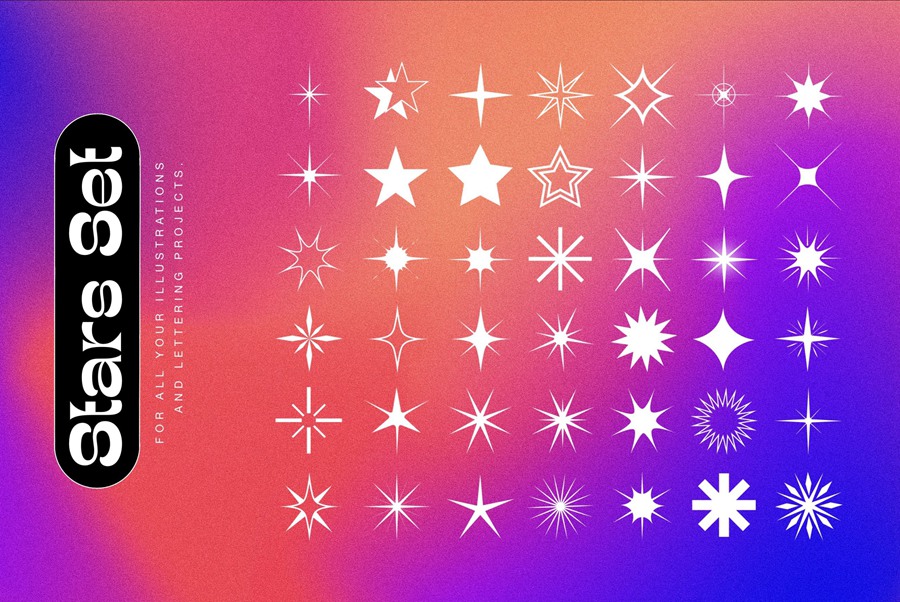 Shapes Set for Procreate 250种不同形状和星星画笔、PNGS、AI矢量 笔刷资源 sucaiwan.com
