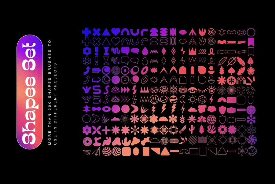 Shapes Set for Procreate 250种不同形状和星星画笔、PNGS、AI矢量 笔刷资源 sucaiwan.com