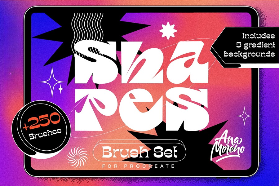 Shapes Set for Procreate 250种不同形状和星星画笔、PNGS、AI矢量 笔刷资源 sucaiwan.com