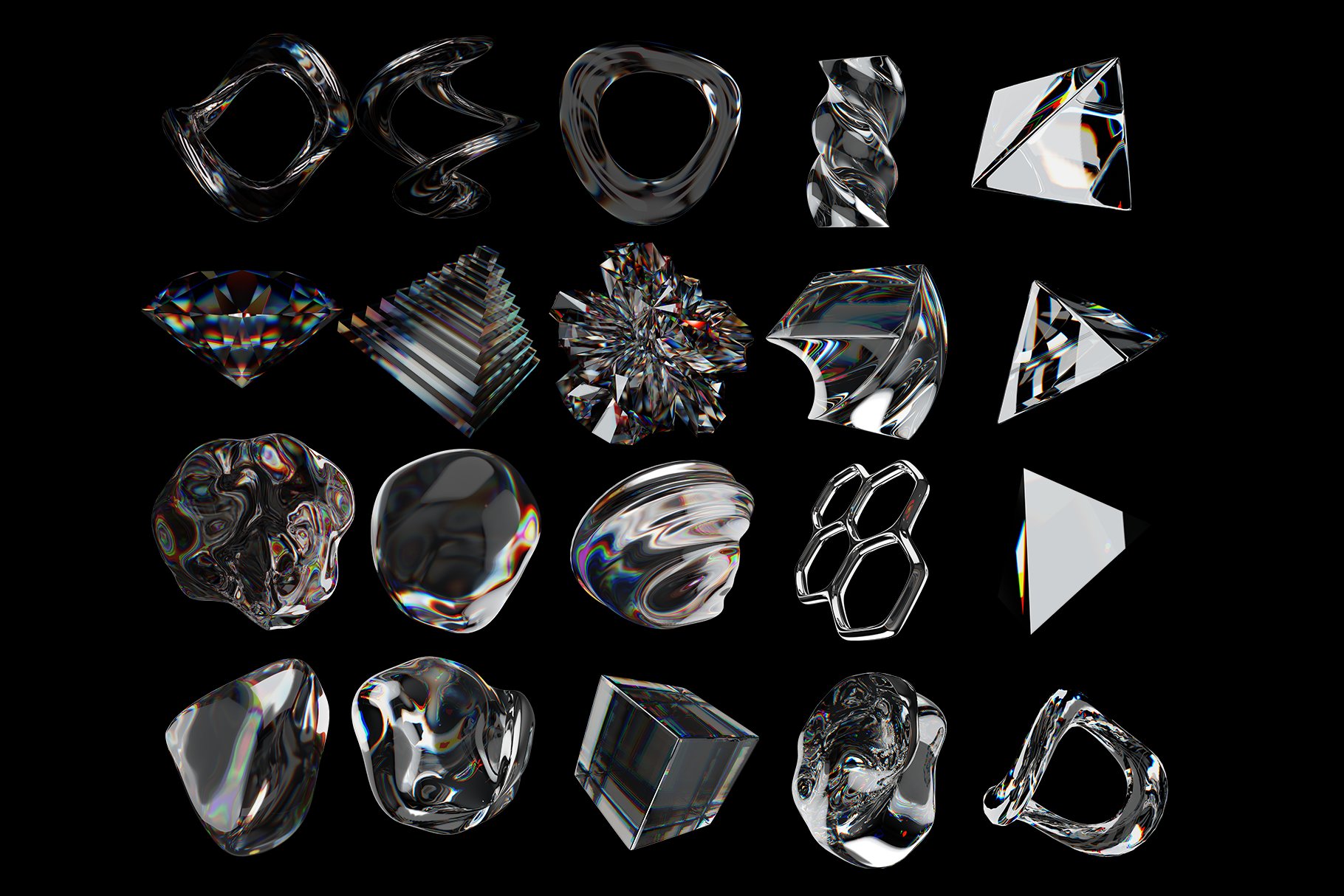 54种不同且独特的玻璃水晶3D立体形状设计元素合集 3D Chromatic Shapes Pack 设计素材 sucaiwan.com