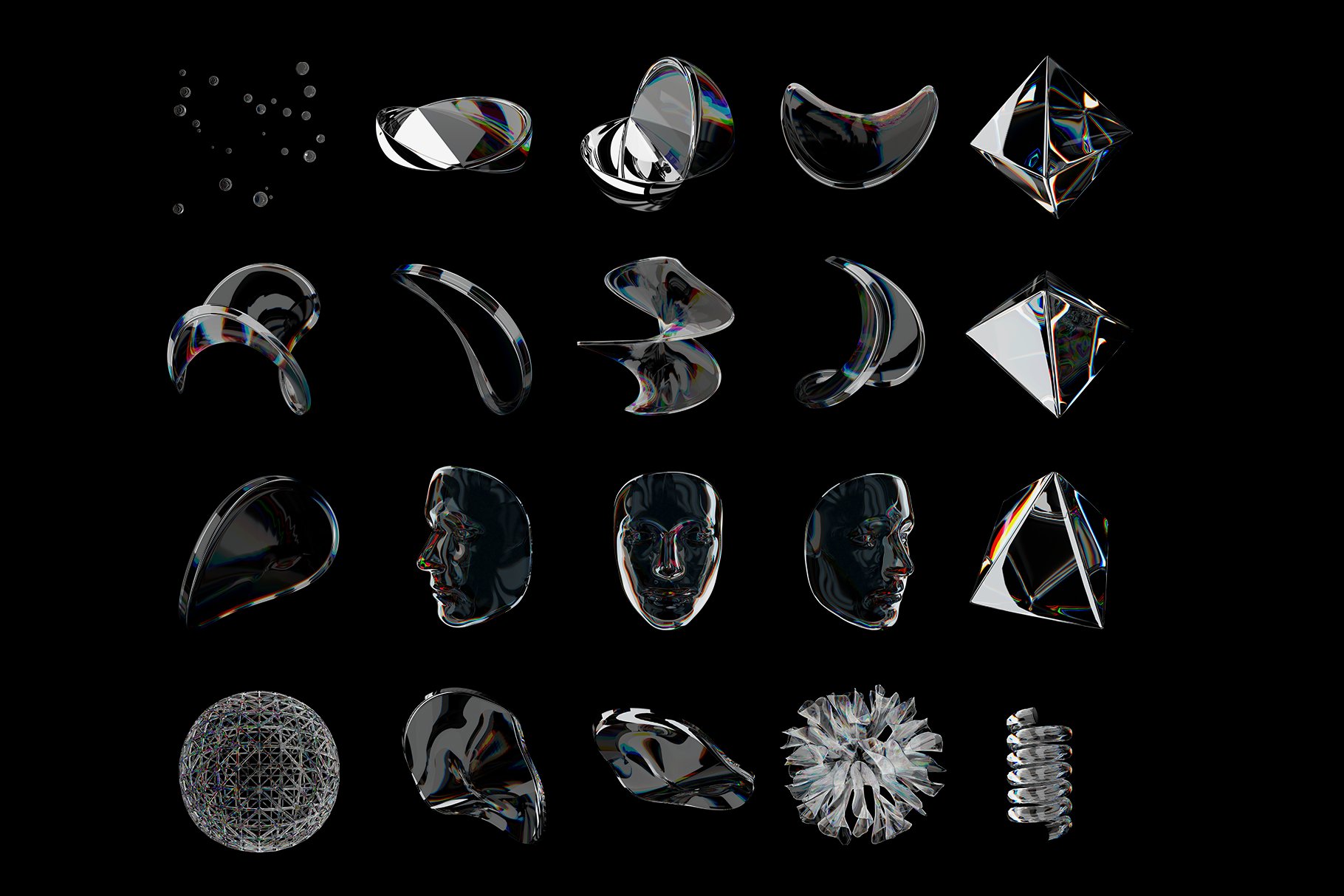 54种不同且独特的玻璃水晶3D立体形状设计元素合集 3D Chromatic Shapes Pack 设计素材 sucaiwan.com