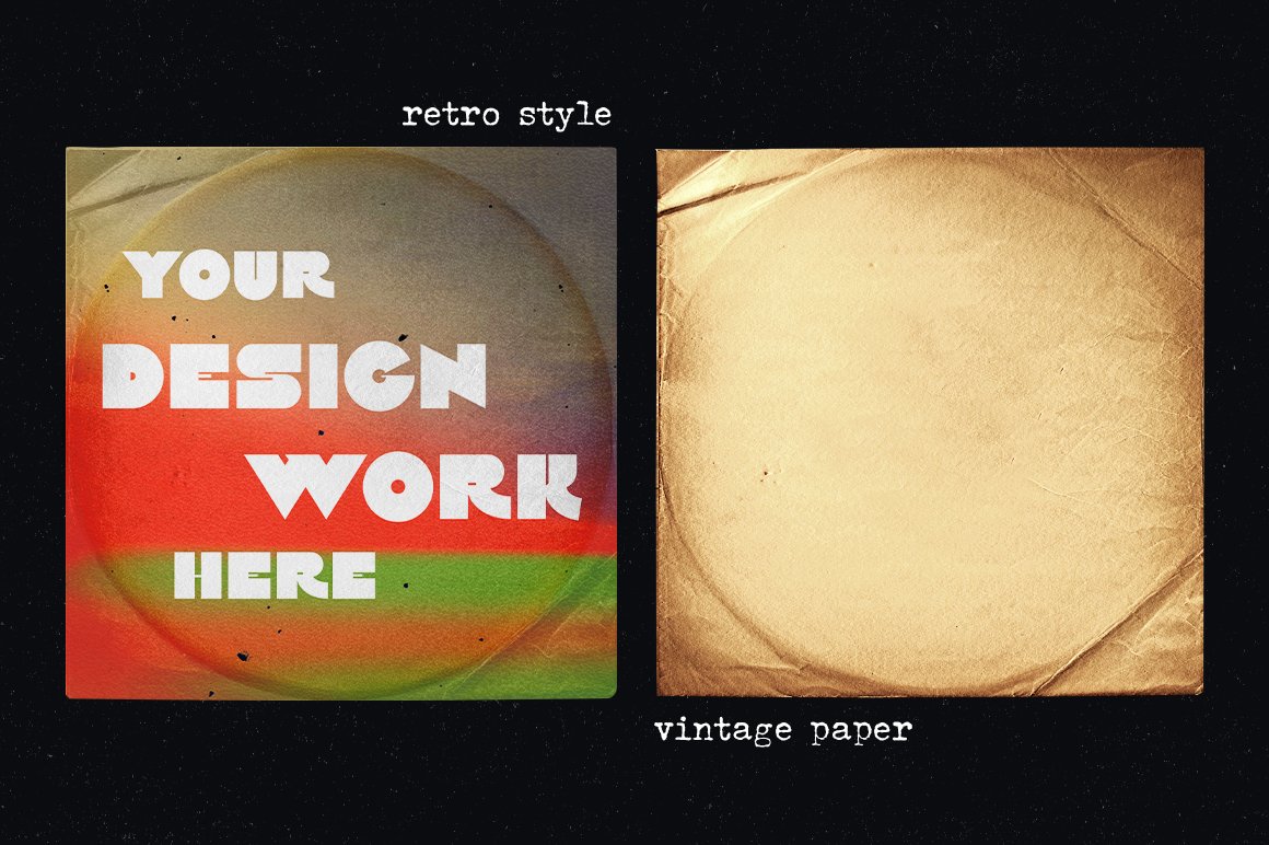 复古风格黑胶唱片模型海报传单社交媒体图形包装样机 Vinyl record retro mockup 样机素材 sucaiwan.com