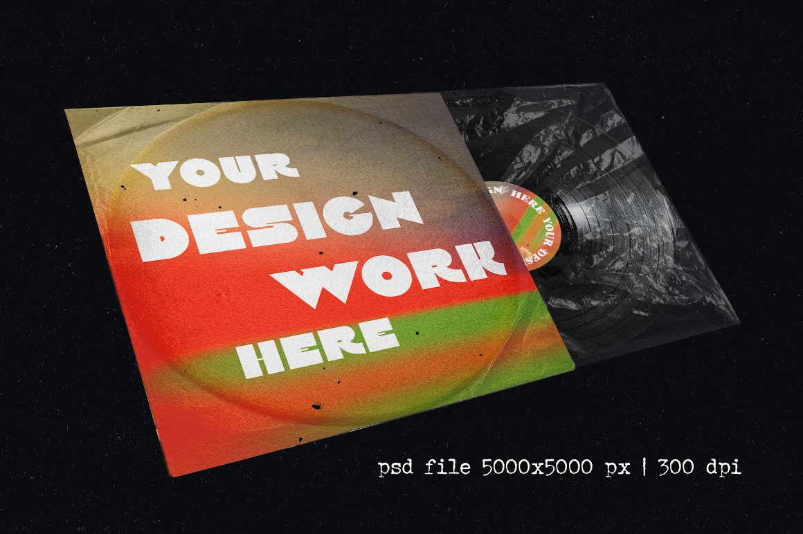 复古风格黑胶唱片模型海报传单社交媒体图形包装样机 Vinyl record retro mockup 样机素材 sucaiwan.com