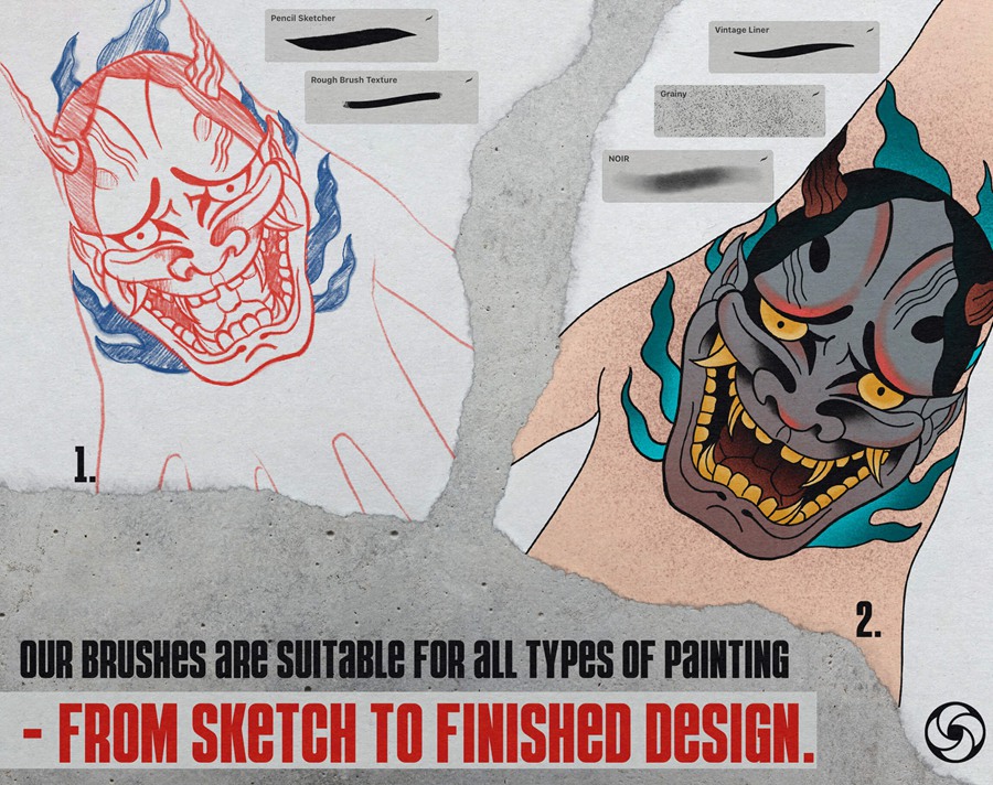 Tattoo Brushes For Procreate 终极专业纹身艺术家笔刷套装 笔刷资源 sucaiwan.com