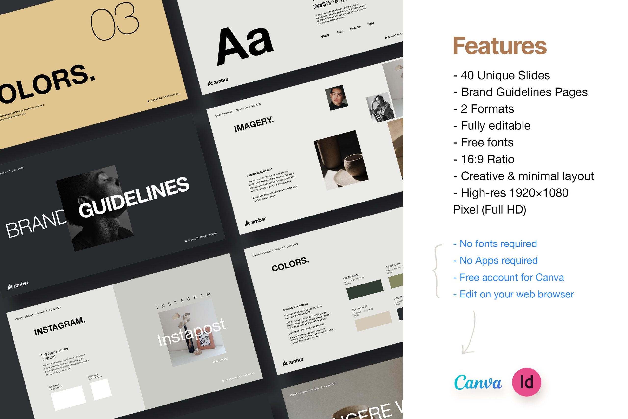 Amber | Brand Guidelines 40个完全可定制的布局设计模板封面徽标调色板版式数字在线社交媒体字体CANVA和Indesign模板 幻灯图表 第4张-素材湾丨精选海外优质设计素材资源 Amber | Brand Guidelines 40个完全可定制的布局设计模板封面徽标调色板版式数字在线社交媒体字体CANVA和Indesign模板 幻灯图表 sucaiwan.com