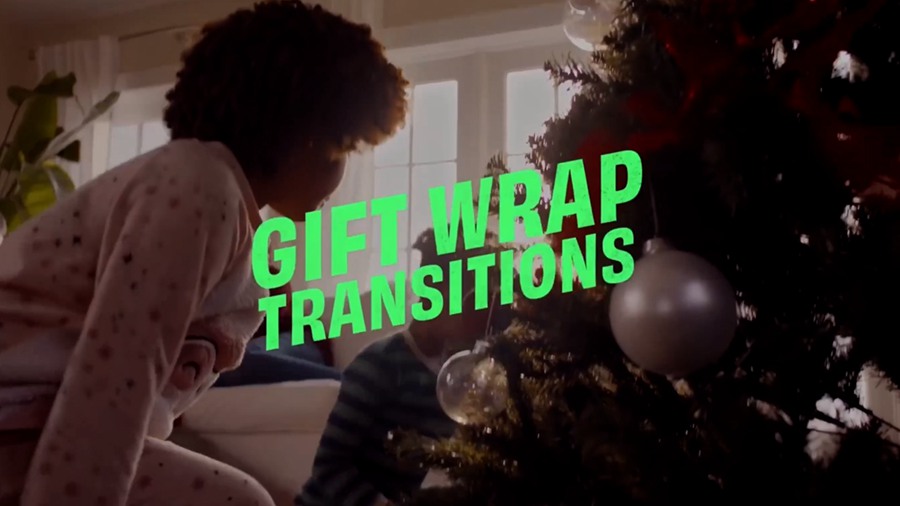 FCPX/PR/AE/达芬奇 4合1 插件/模板：Gift Wrap Transitions 圣诞节撕纸转场过渡 + 包含音乐 + 撕纸音效 插件预设 sucaiwan.com
