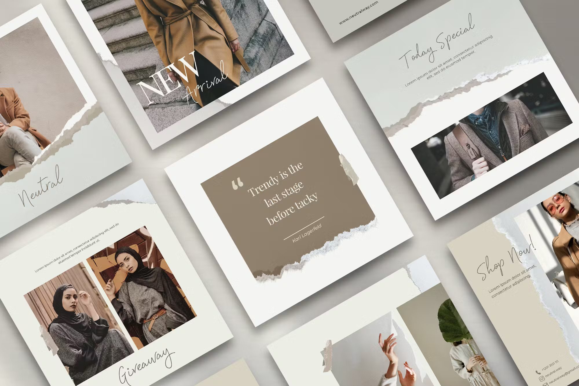 18个现代中性调色板社交媒体摄影后期复古撕纸Ins照片设计模板PSD 幻灯图表 第3张-素材湾丨精选海外优质设计素材资源 18个现代中性调色板社交媒体摄影后期复古撕纸Ins照片设计模板PSD 幻灯图表 sucaiwan.com