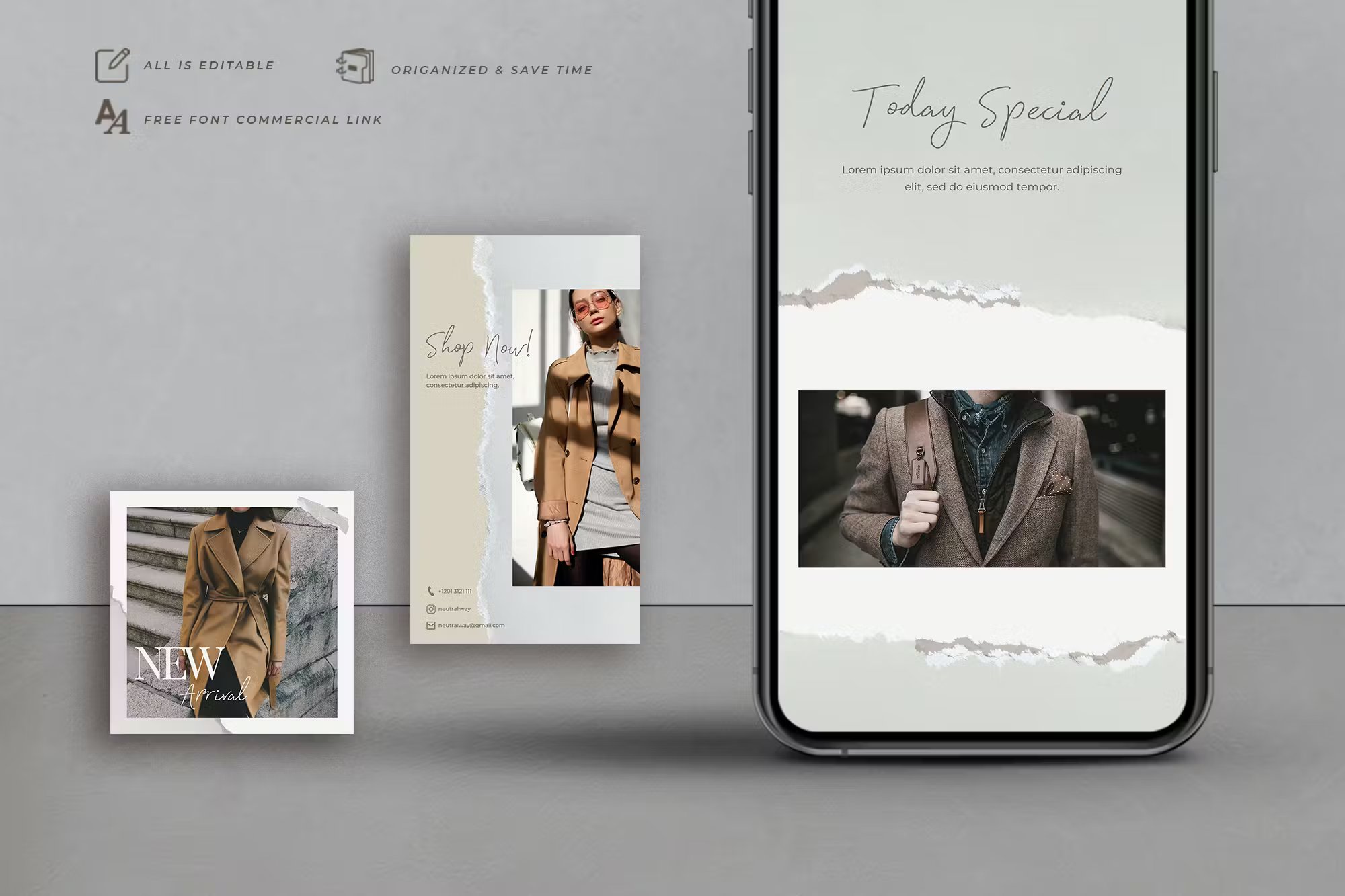 18个现代中性调色板社交媒体摄影后期复古撕纸Ins照片设计模板PSD 幻灯图表 第5张-素材湾丨精选海外优质设计素材资源 18个现代中性调色板社交媒体摄影后期复古撕纸Ins照片设计模板PSD 幻灯图表 sucaiwan.com