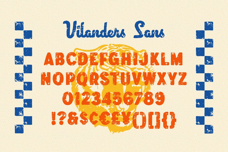 复古邮票手绘脚本无衬线字体和机车火车头动物印章图形 Vilanders – Vintage Stamp Font 图片素材 sucaiwan.com