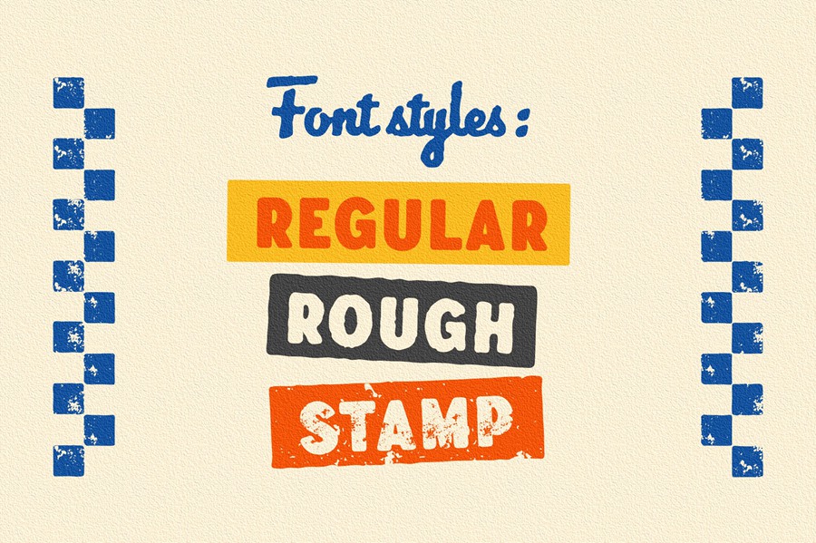 复古邮票手绘脚本无衬线字体和机车火车头动物印章图形 Vilanders – Vintage Stamp Font 图片素材 sucaiwan.com