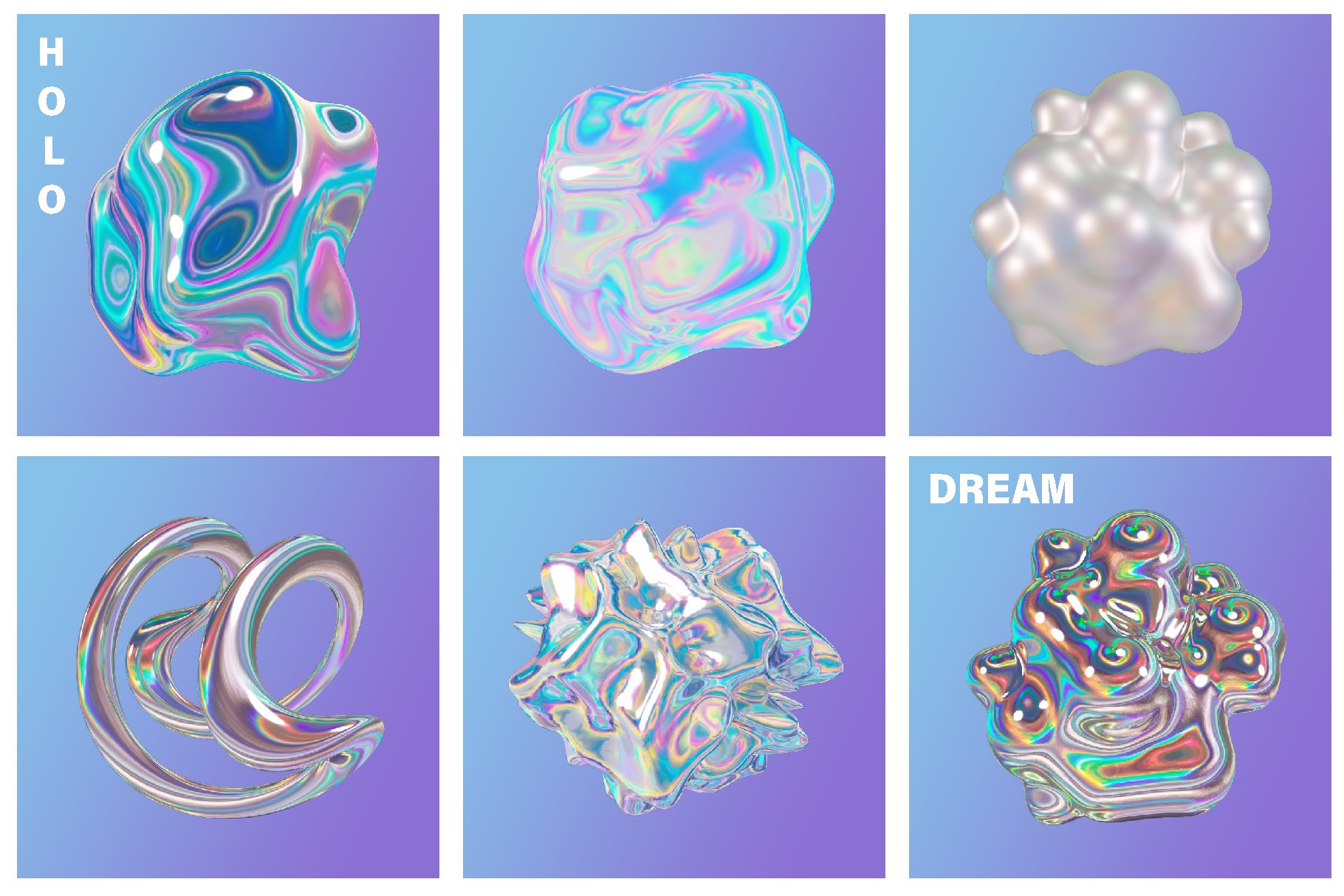 35款全息迷幻酸性虹彩3D形状抽象艺术PNG设计图形 Holo Iridescence 3D Shapes graphics 图片素材 sucaiwan.com