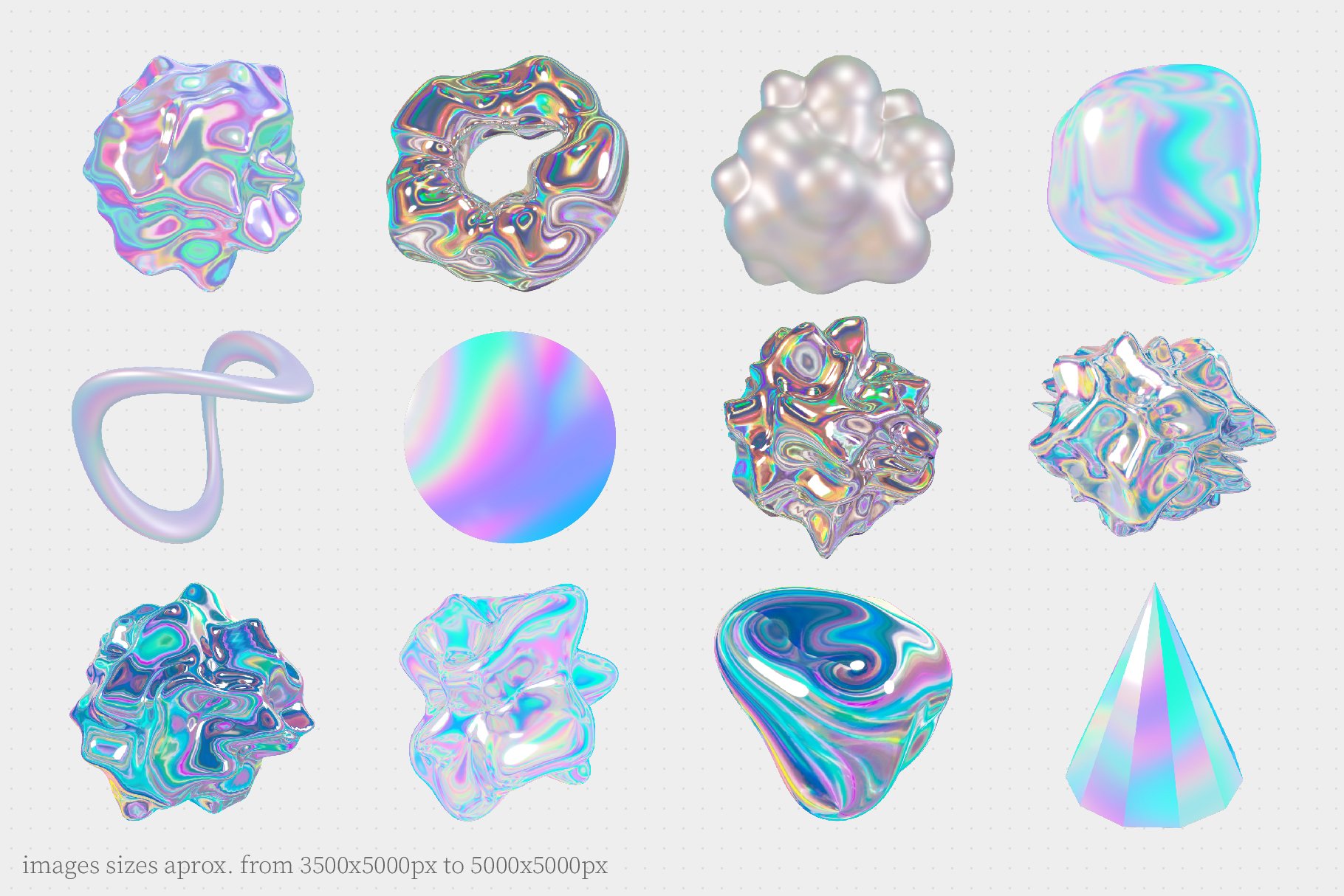 35款全息迷幻酸性虹彩3D形状抽象艺术PNG设计图形 Holo Iridescence 3D Shapes graphics 图片素材 sucaiwan.com
