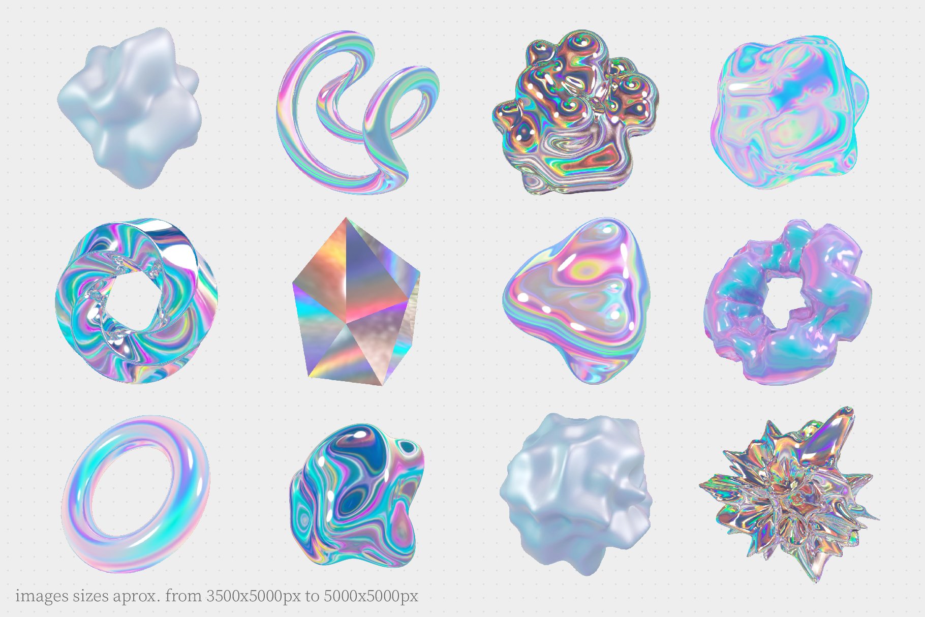 35款全息迷幻酸性虹彩3D形状抽象艺术PNG设计图形 Holo Iridescence 3D Shapes graphics 图片素材 sucaiwan.com