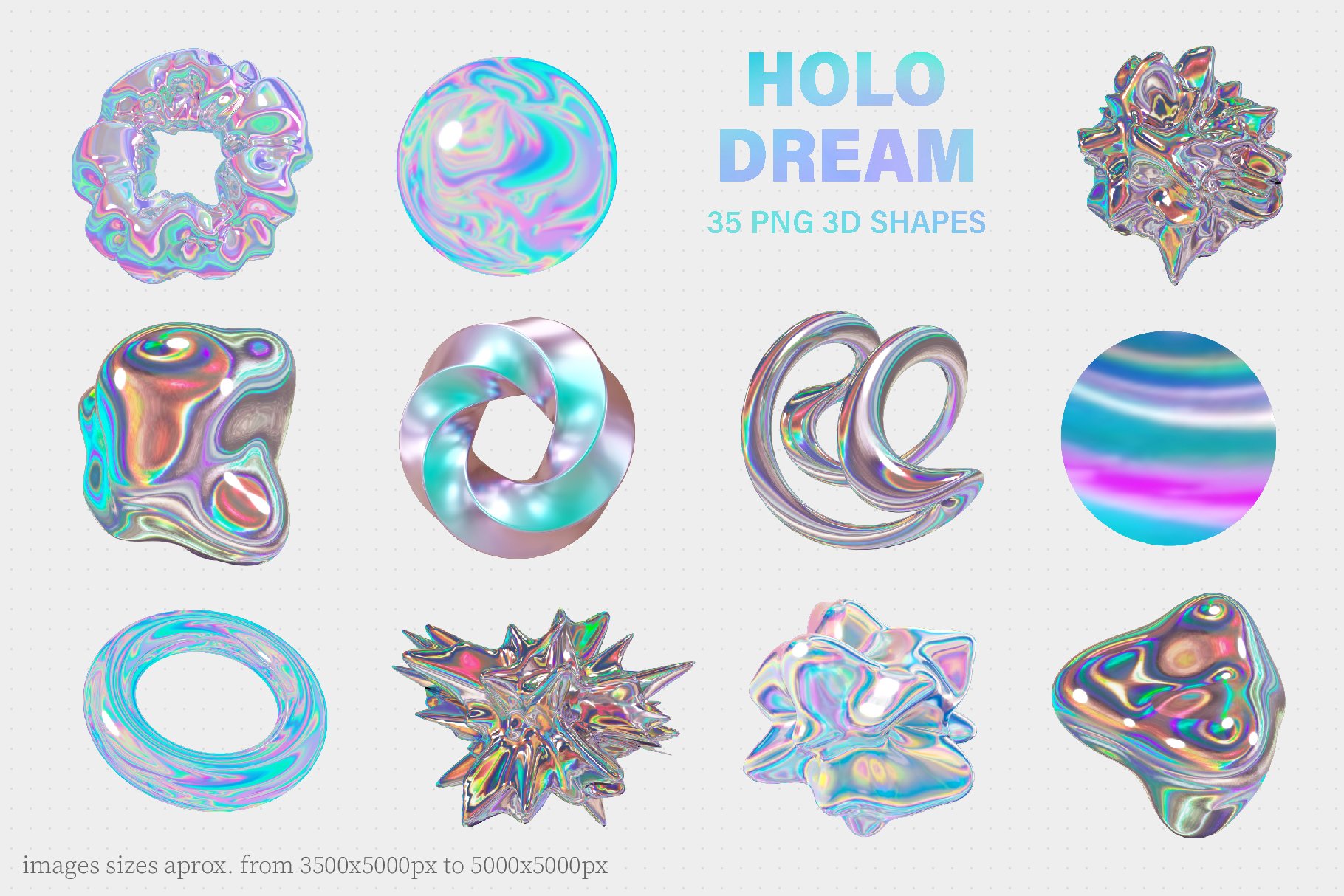 35款全息迷幻酸性虹彩3D形状抽象艺术PNG设计图形 Holo Iridescence 3D Shapes graphics 图片素材 sucaiwan.com